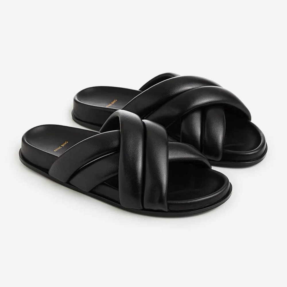 Anine Bing Lizzie Slides in Black - Size 39